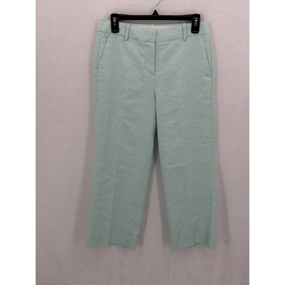 J Crew Pants Womens 6P Mint Green Linen Blend Ankle High Rise Coastal Preppy NWT